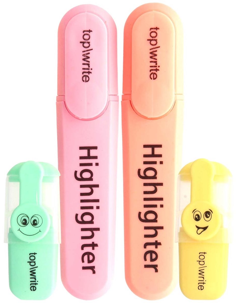 TOPWRITE, Set van 4 Pastel Markers met Sneldrogende Inkt voor School / Kantoor, Meerkleurig