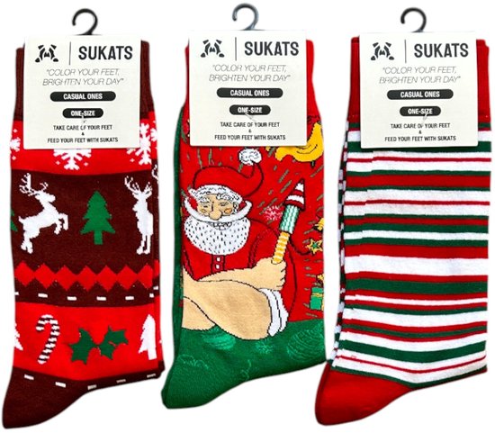 Sukats® The Casual Ones - 3 Paar - Maat 38-44 - Kerstsokken - One-Size - Dames en Herensokken - Set D - Happy Colorful Socks - Grappige Sokken - Vrolijke Sokken - Cadeausokken