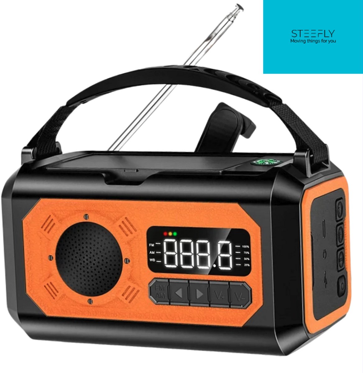 SteeFly® – Noodradio – Multifunctionele LED Zaklamp – Solar Opwindbaar – Sterk Signaal – AM FM WB Radio – Powerbank 12000mAh