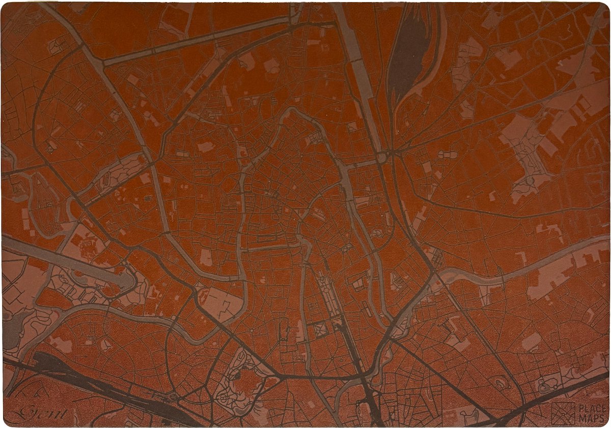 Place Maps Gegraveerde Kunstlederen Placemat Gent Kastanjebruin 1 stuk
