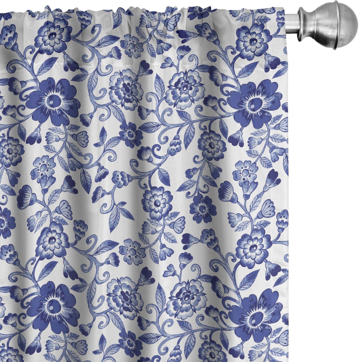 ABAKUHAUS Aquarel Voorhangen – 2x75x175 cm – Microvezel – Digitaaldruk Blauw/Wit