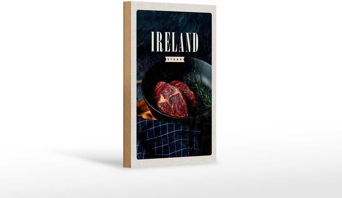 Femer Holzschild Reise 12x18 cm Irland Steak angebraten Pfeffer