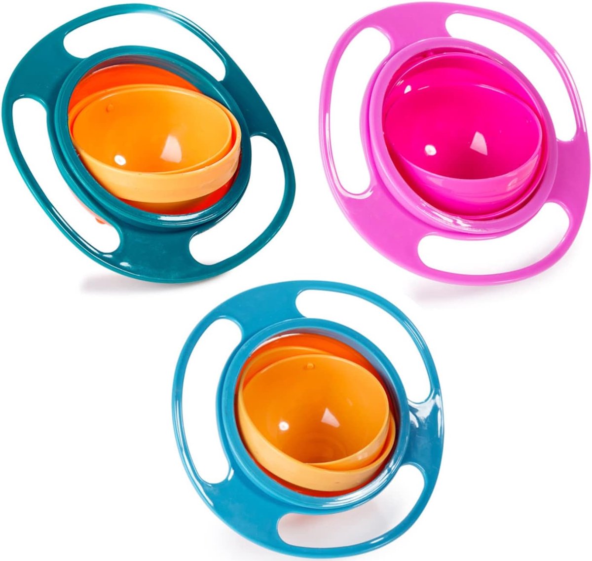 Magische 360 Graden Draaiende Lekvrije Gyro Kom Set voor Peuters en Kinderen - 3 Stuks