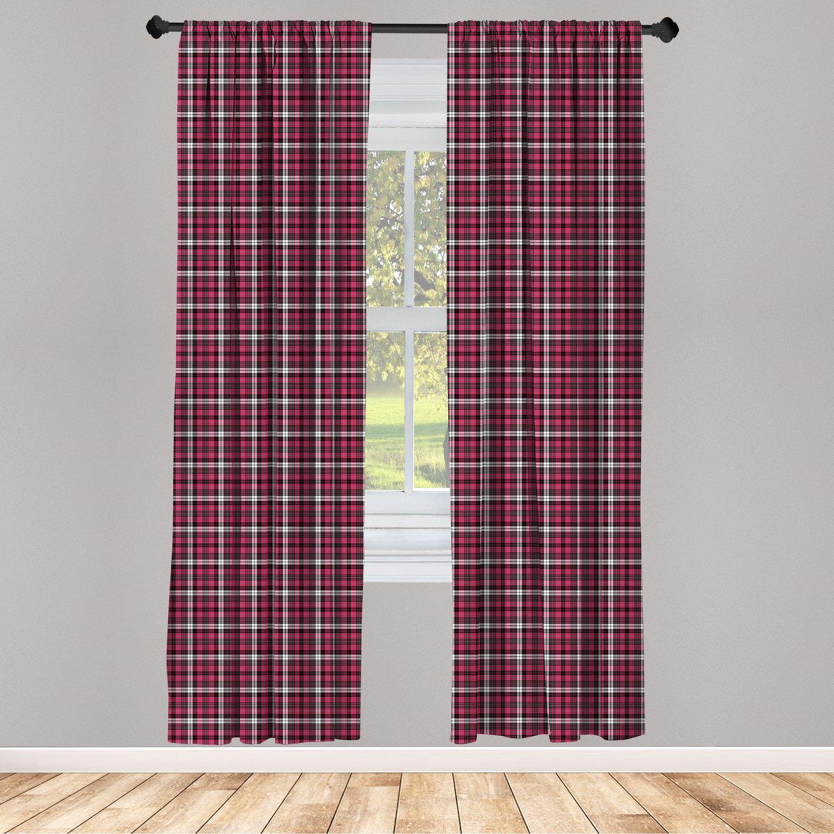 ABAKUHAUS Geruite raamgordijnen – 2-panelen 75x245 cm – Zwart-Wit