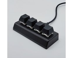 4-toetsen DIY USB Mini Mechanisch Toetsenbord – Aanpasbaar Toetsenbord met Programmeerbare Sneltoetsen en Macro’s (Zwart)