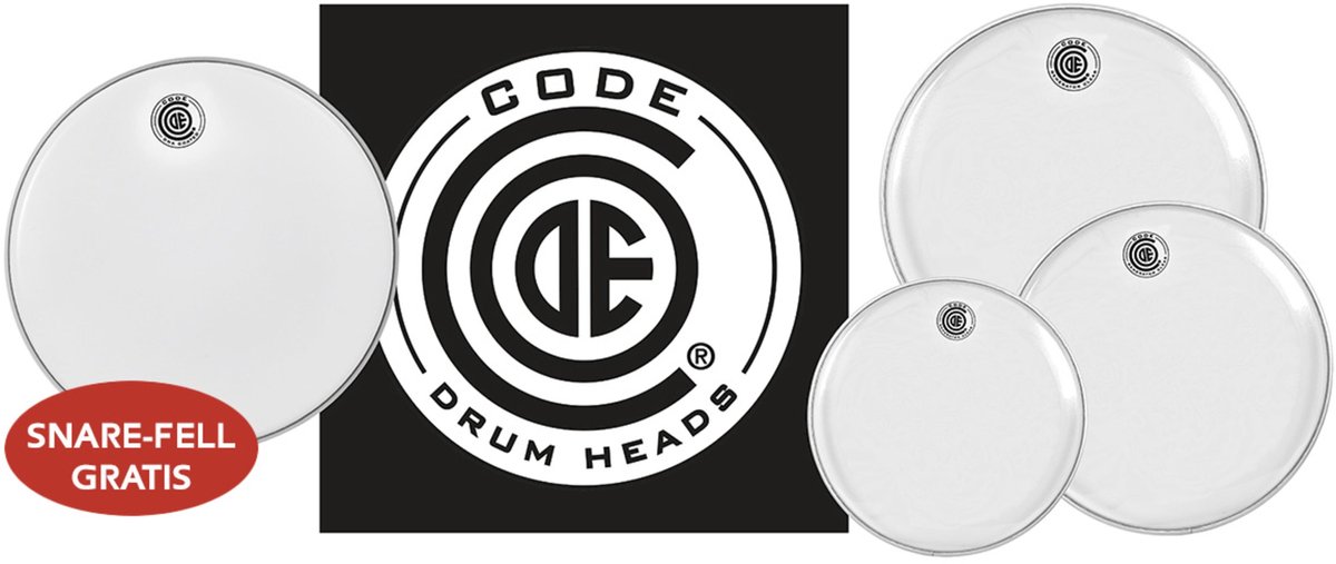 Code Drum Heads TPGENCLRF Generator Fusion Pack 10-12-14 inch clear tomvellen + 14 inch coated snaredrumvel