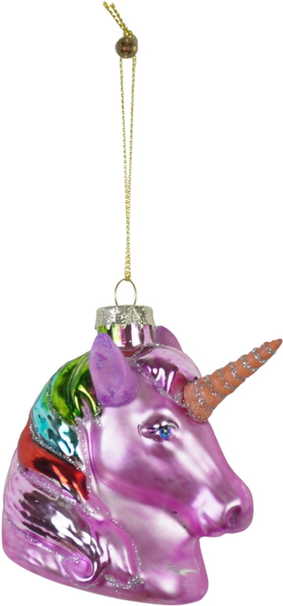 Housevitamin Kersthanger Roze Eenhoorn – Glas – 5×8×8,5 cm – Kerstbal Ornament – Pastel Sprookjesachtig – Kerstversiering Multi