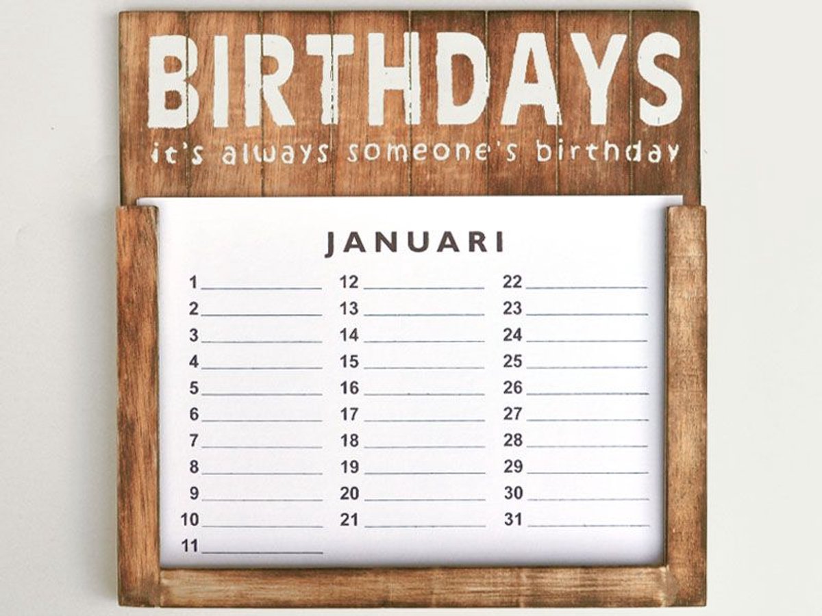 Verjaardagskalender 30x30cm naturel