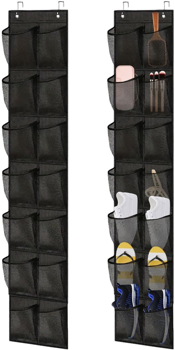 Unyqoos® Twee stuks hangende schoenorganizers met 14 vakken en haken voor op deur