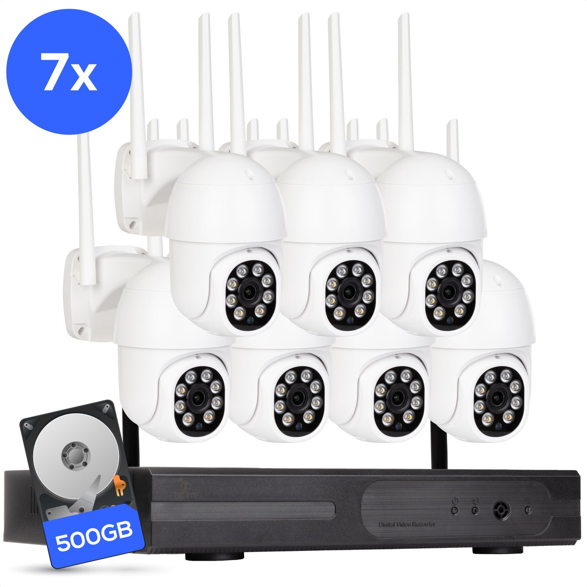 Teceye PTZ Beveiligingscamera Buiten met Recorder - Draadloze Buitencamera - 7 Camera - 500GB Opslag
