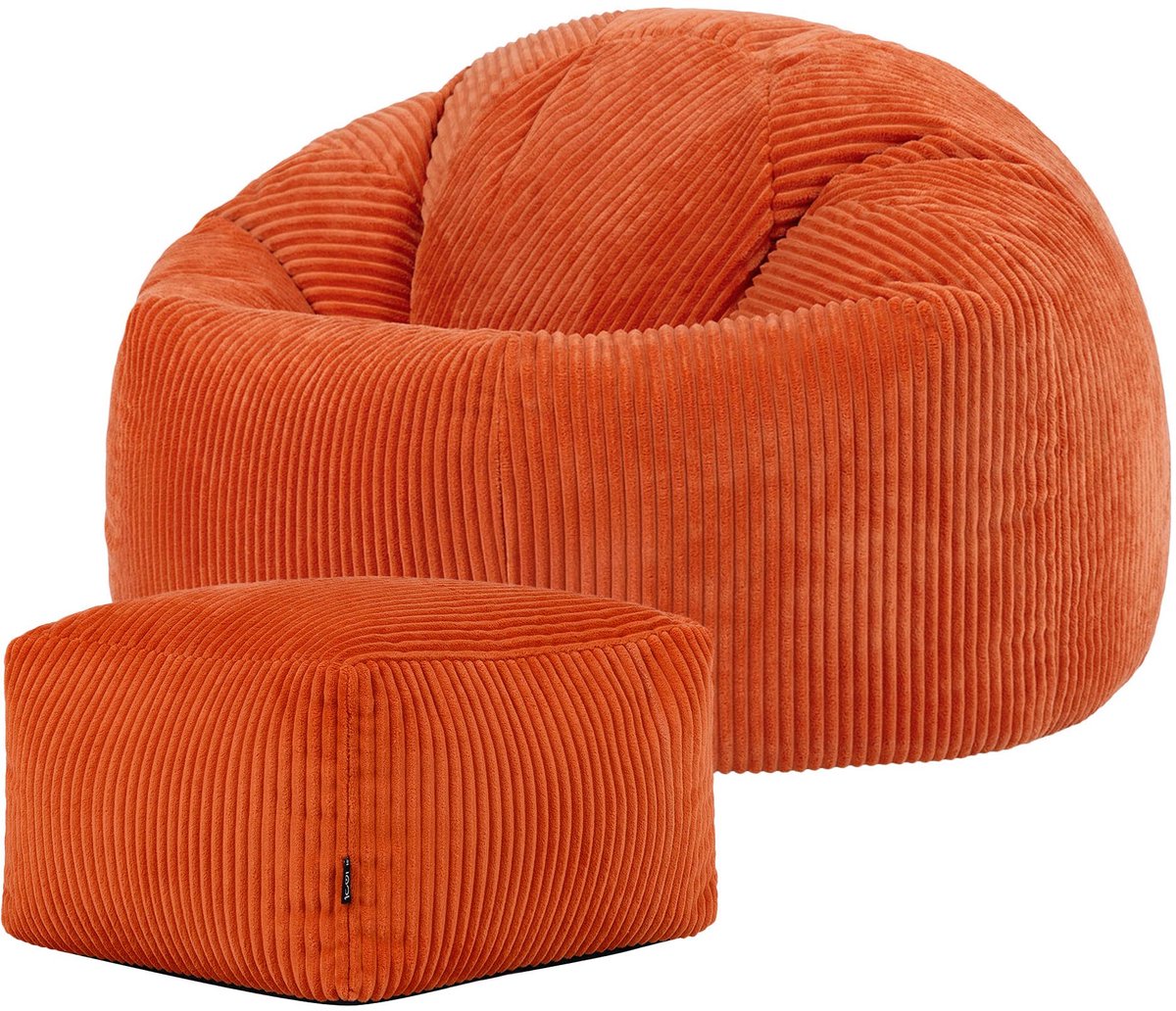icon - Kingston Zitzak Fauteuil met Poef - Ribfluweel - Terra-oranje