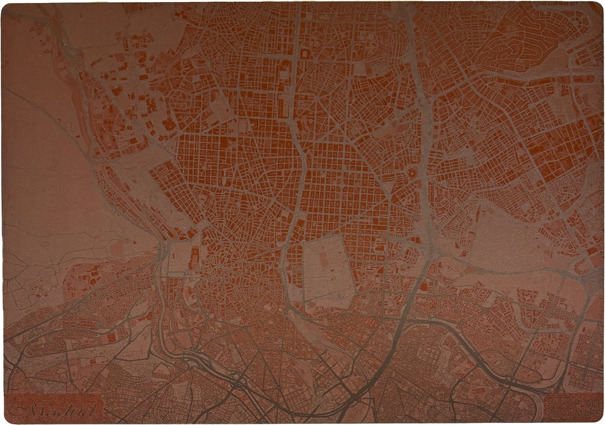 Place Maps Gegraveerde Kunstlederen Placemat Madrid Kastanjebruin 1 stuk