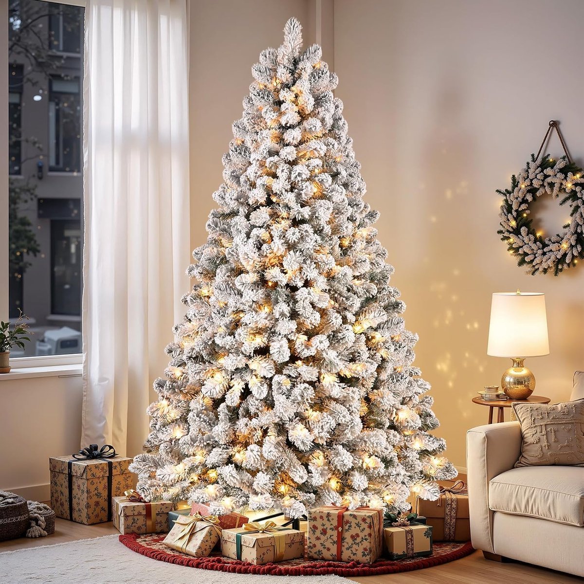 Kunstkerstboom – 120 cm – Met Verlichting – 100 LED – besneeuwd –Warm Wit – PVC Dennenboom – Wit – foto 5
