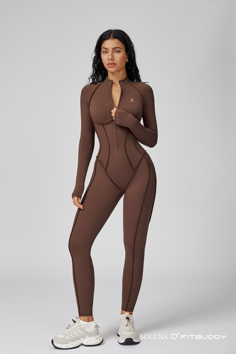 Fitbuddy Seamless Jumpsuit GZL105 – Brown – High Stretch, Shaping & Ademend – Dames – Maat L