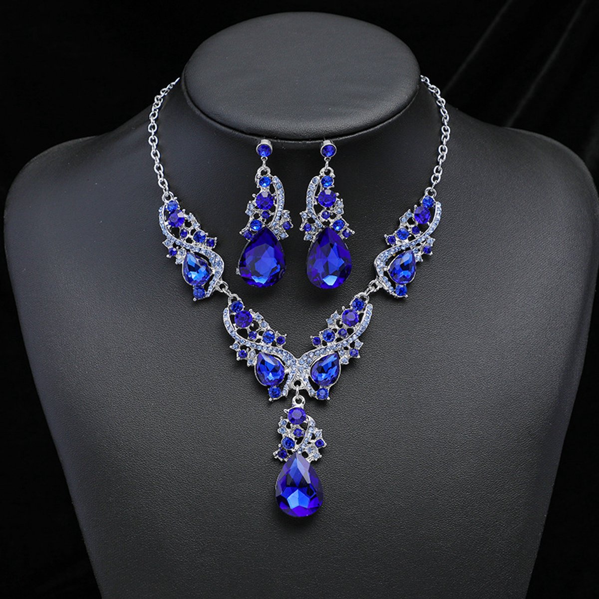 Sieradenset/Vintage overdreven ketting oorbellenset Blauw