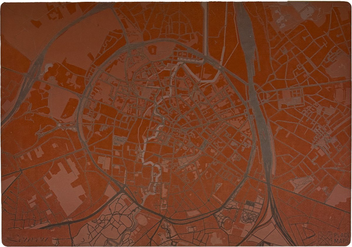 Place Maps Gegraveerde Kunstlederen Placemat Leuven Kastanjebruin 1 stuk