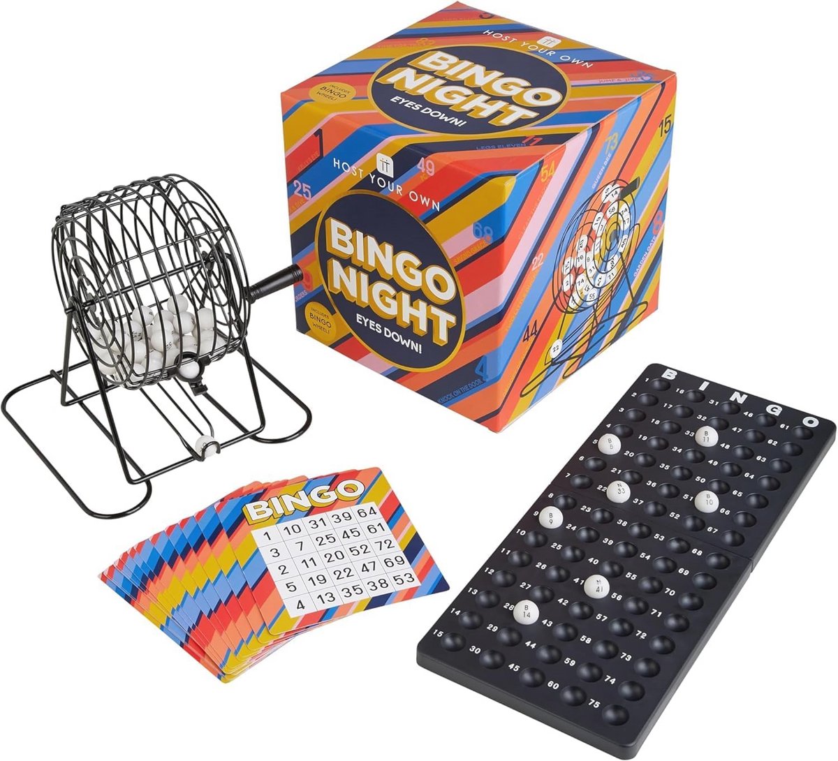 Bingospelset voor Spelletjesavonden | Inclusief Metalen Bingowiel, Cijfers en Kaarten | Perfect voor Volwassenen en Kinderen | Ideaal als Cadeau voor Kerst en Verjaardagen