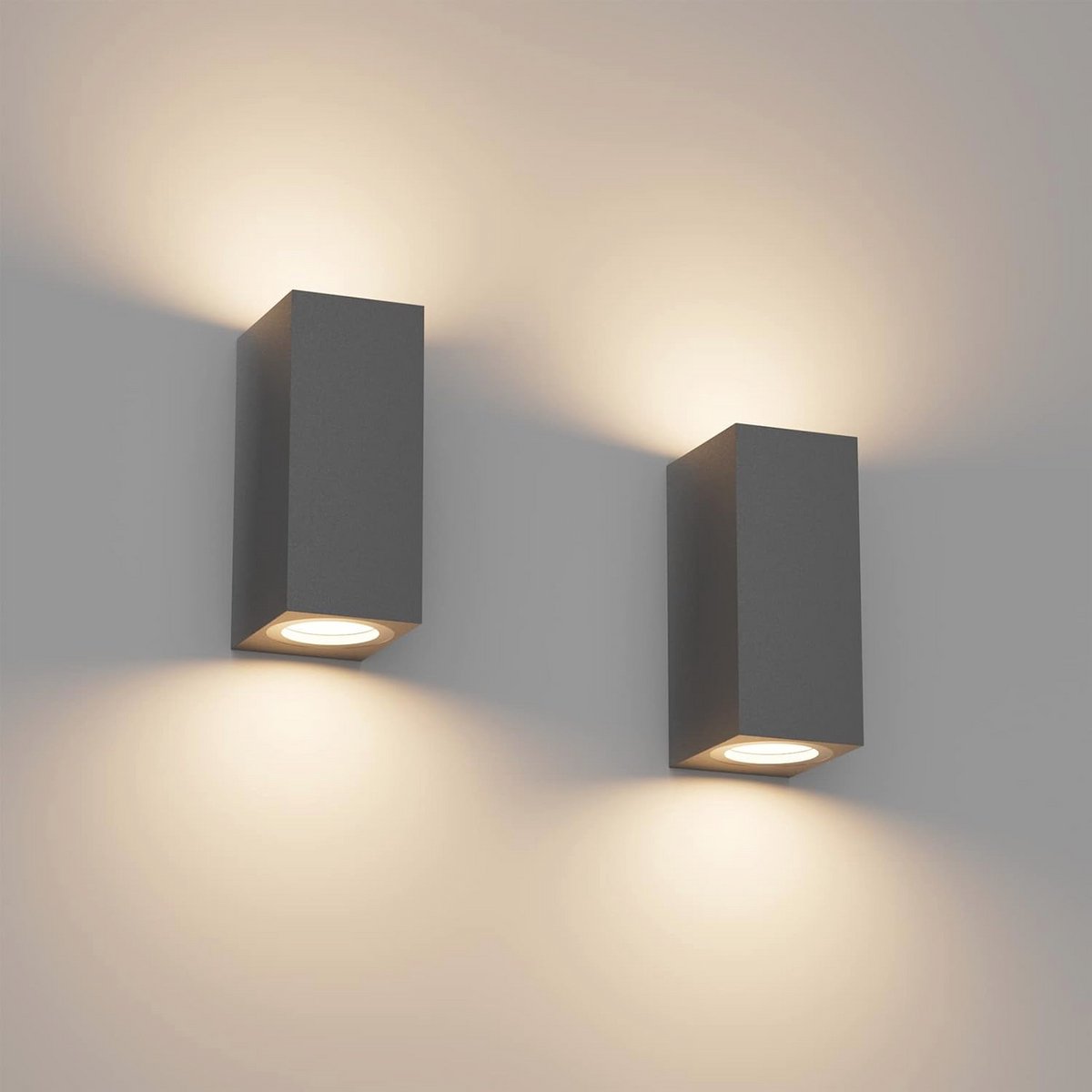 Donkergrijze Wandlamp Set - Waterdicht IP65 - Aluminium Moderne Buitenlamp met GU10 Fitting