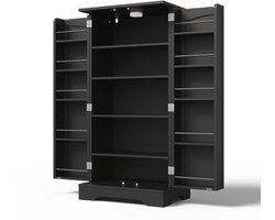 Opbergkast 60x40x120cm Zart Keukenkast Met LED Sensorlicht Verstelbare Planken Deurvakken Geschikt Voor Keuken Eetkamer Woonkamer Grote Opslagkast