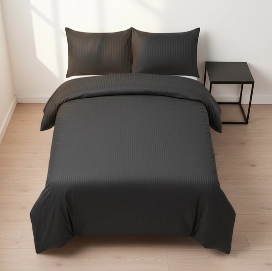 Dekbedovertrek 240x220 - Katoen - Satijn Gestreept - Hotel - Antraciet van Merkloos — afbeelding 3