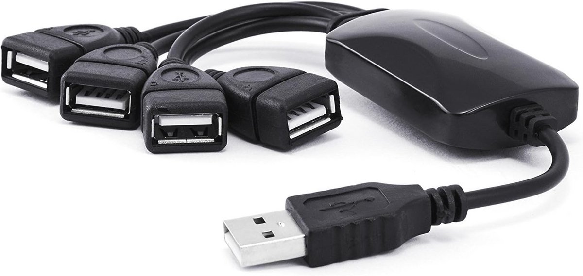 Flexibele USB 2.0 Hub 4 Poorten - Plug & Play Verdeler voor Notebook, Laptop, PC, en Mac - Zwart