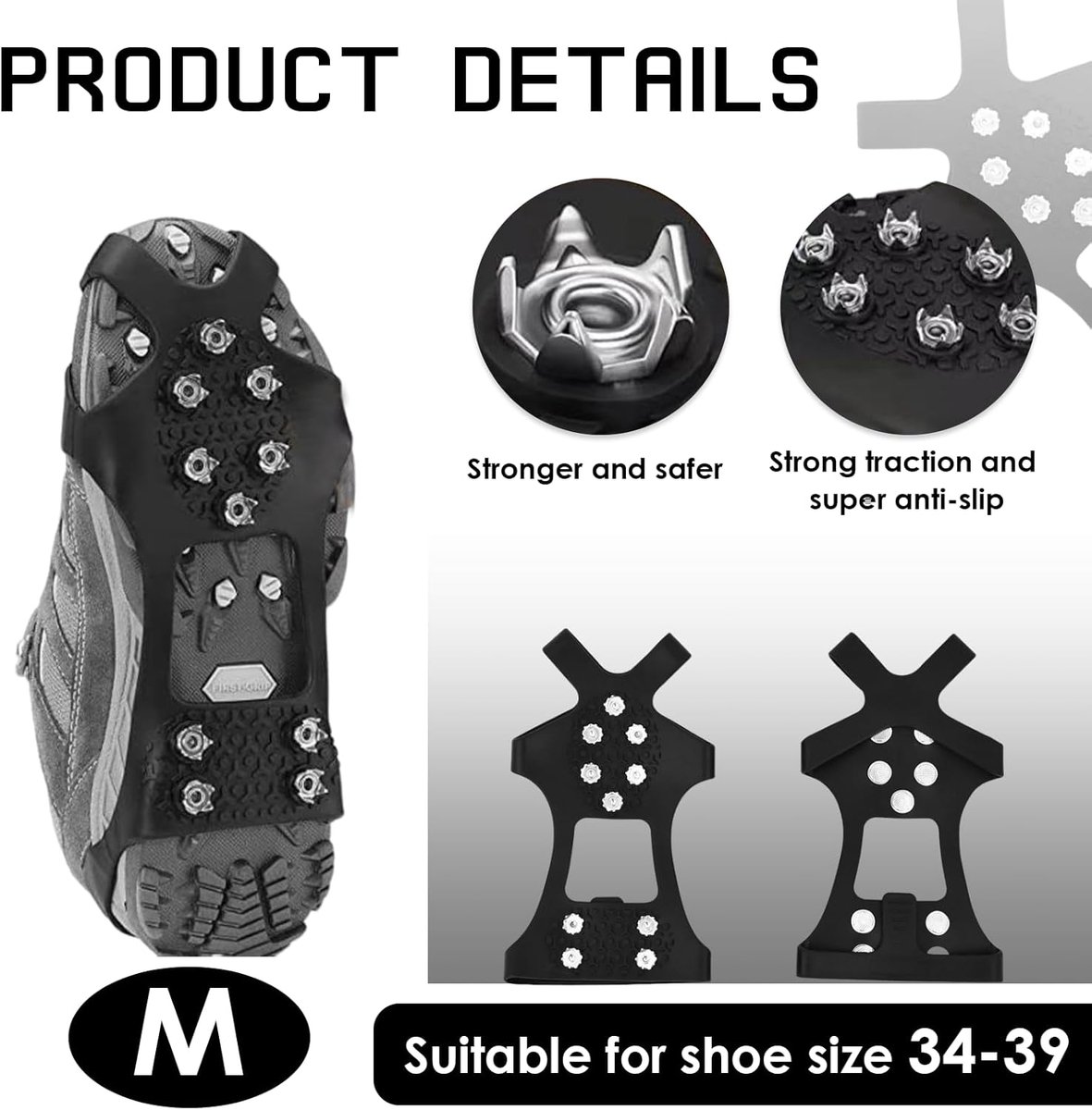 Candala Antislip noppen M 34-39 schoenen met noppen sneeuwschoenen geschikt voor ijs en sneeuw klimmen wandelen en outdooractiviteiten