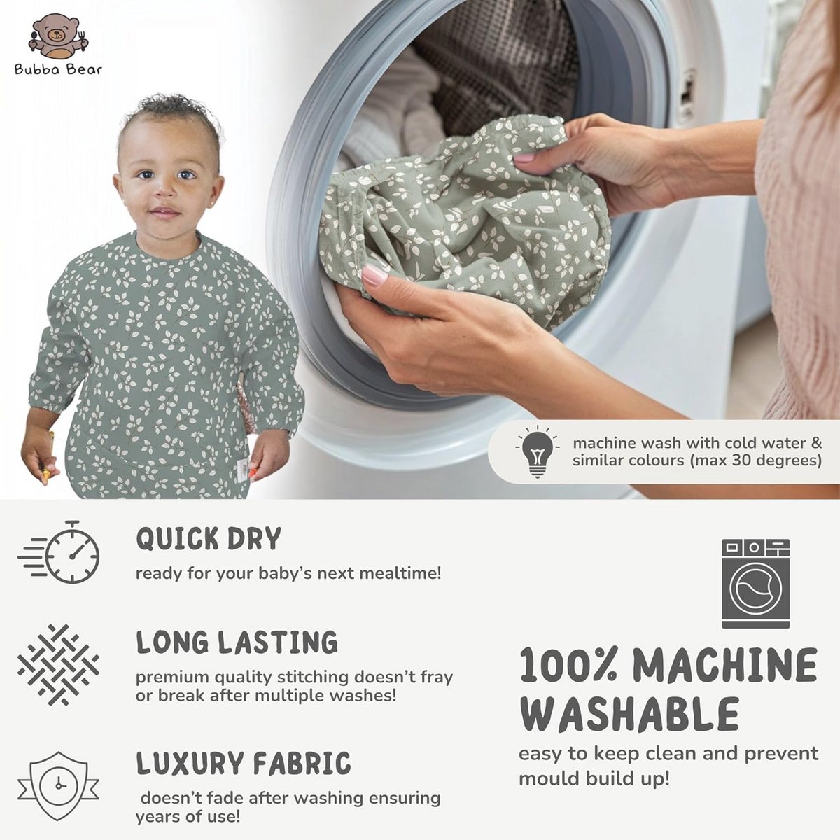 Slabbetje met Mouwen voor Baby – Afwasbare Full-Body Slabbetjes voor Babyeten