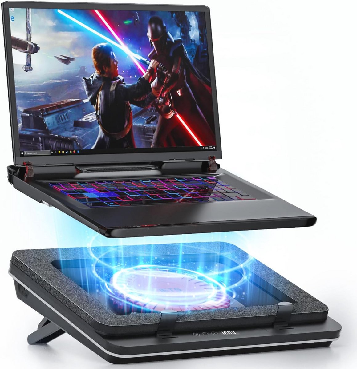 Laptopkoelpad met 14 cm Turbo-Ventilator voor Gaming Laptops - 14,1 tot 19,3 inch Koeler met Stoffilter