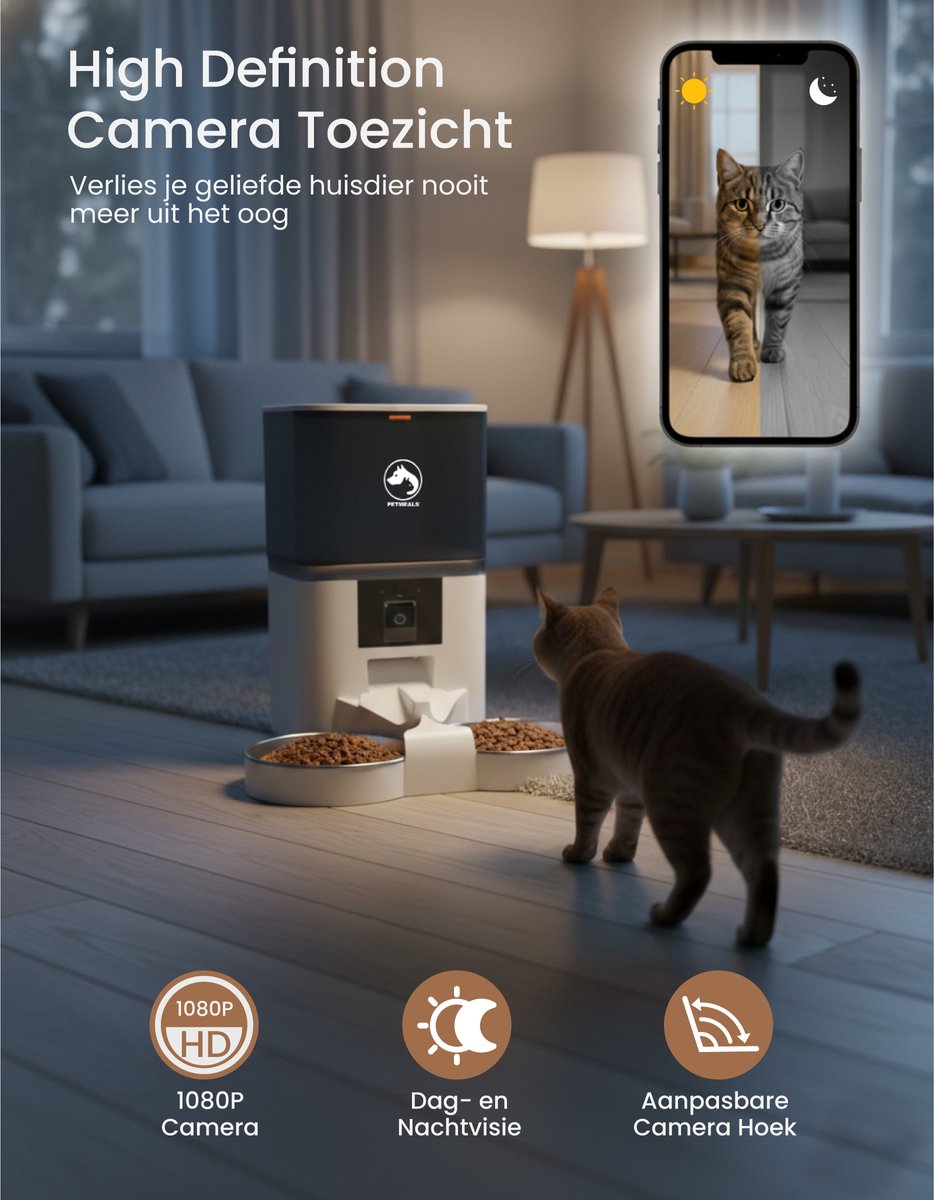PetMeals Automatische Voerbak Dubbel 6L Wit met Camera - afbeelding 3