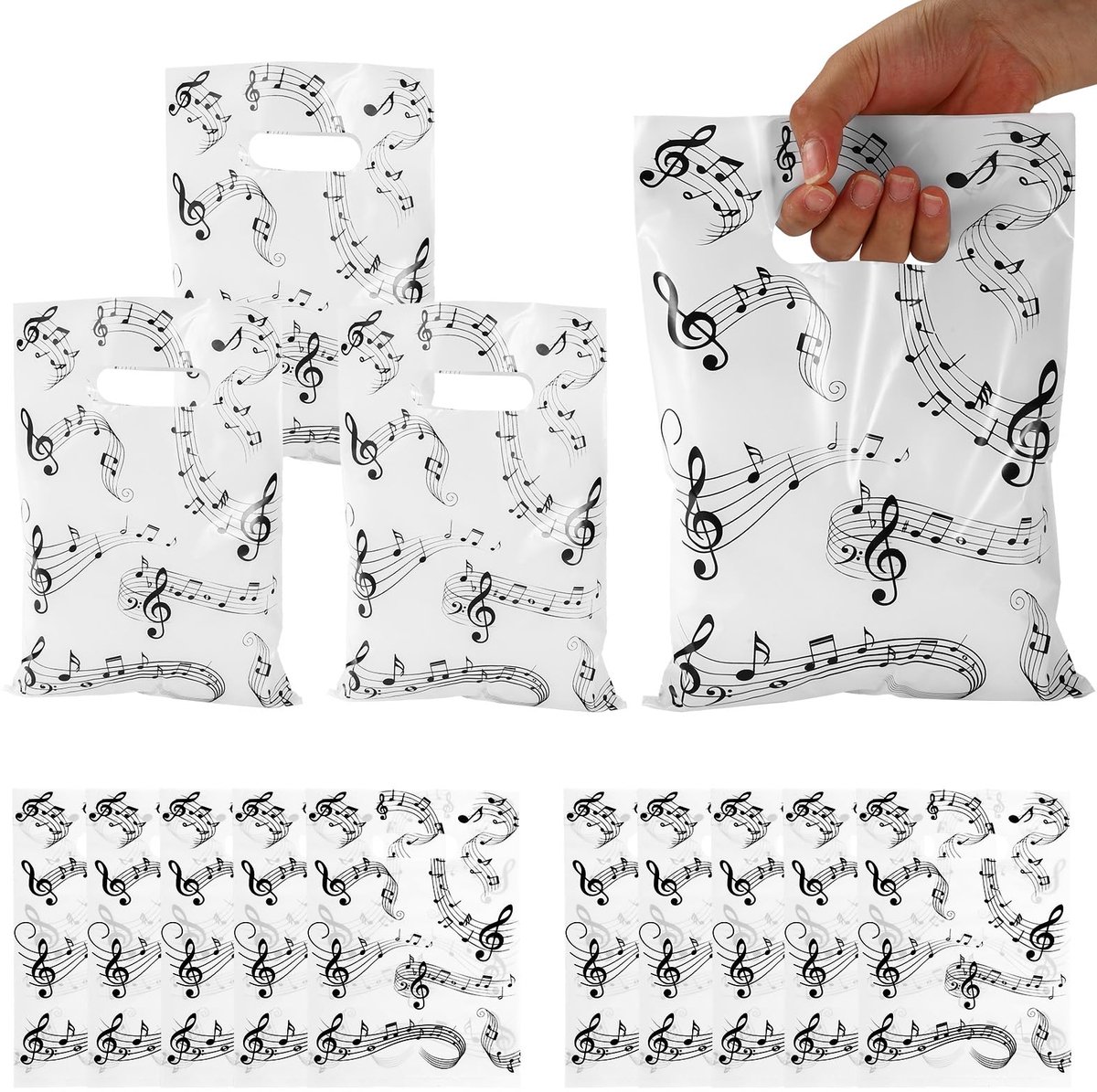 50pcs Music Note Gift Bags, Music Theme Favor Bags with Handles Sweets as Gift Wrapping for Art Teachers Students Birthday and Christmas Party Supplies