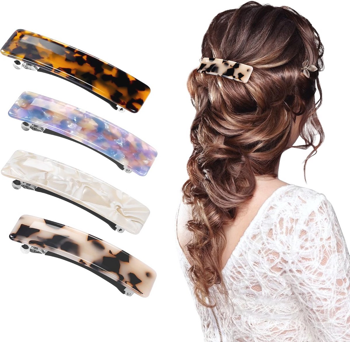 Haarclips voor dames, grote rechthoekige haarspelden voor dun en dik haar, set van 4