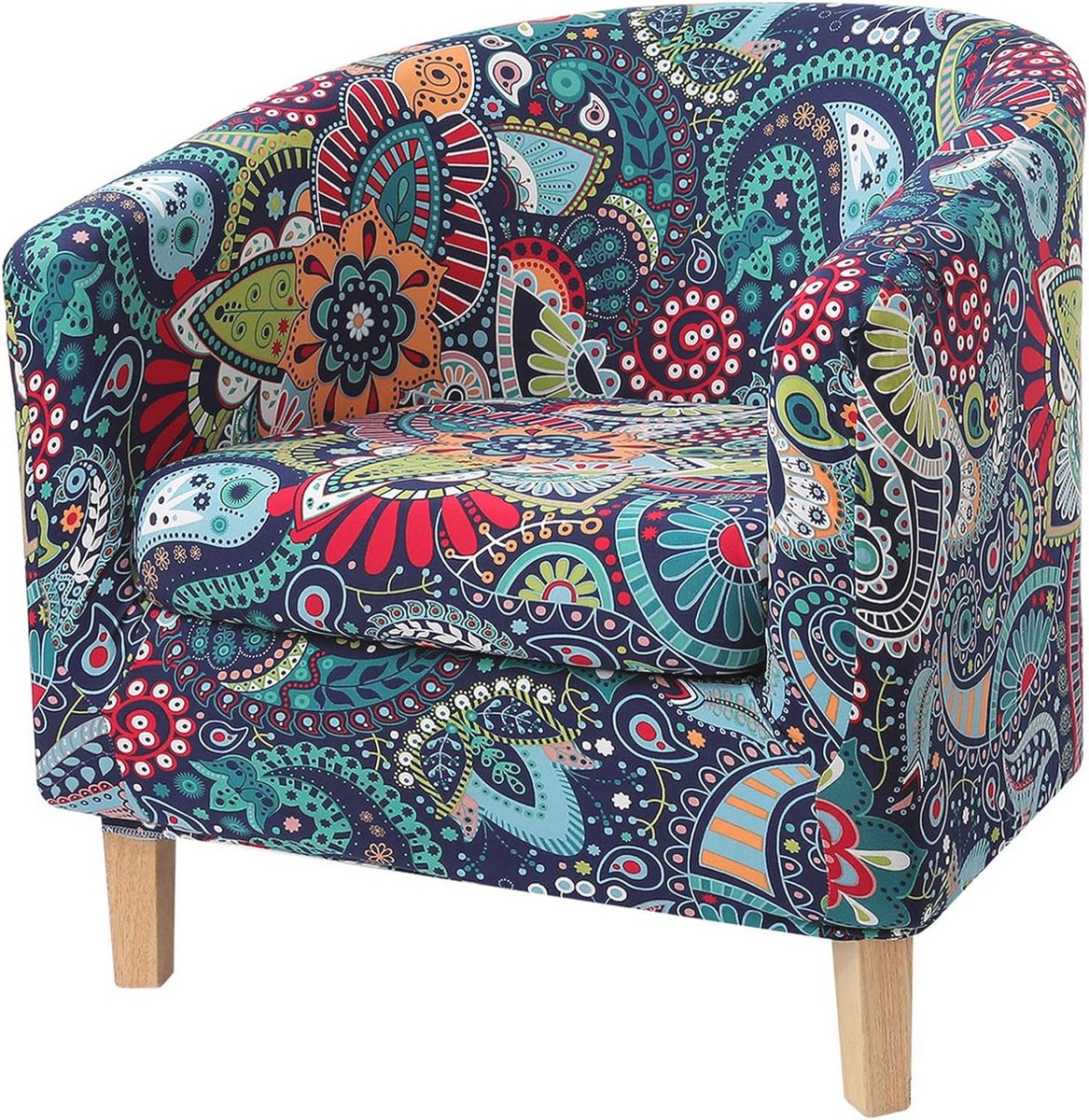 Bedrukte kuipstoel met kussensloop - Afneembare stretch clubstoelhoes voor Tullsta - Stoelhoezen en fauteuilhoezen voor woonkamer - Meubelbeschermer in blauwgroen