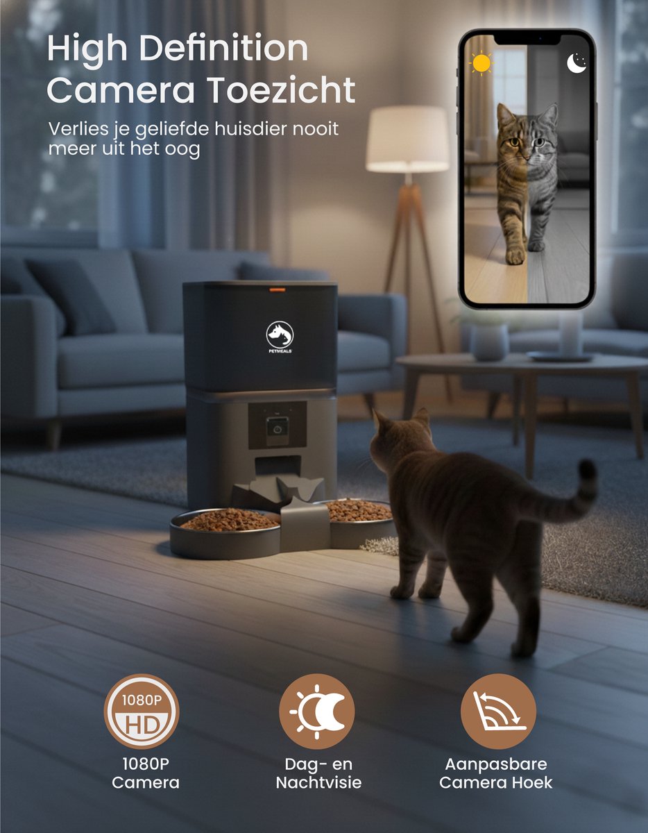 PetMeals® Automatische Voerbak Dubbel 6L Zwart met Camera - afbeelding 3