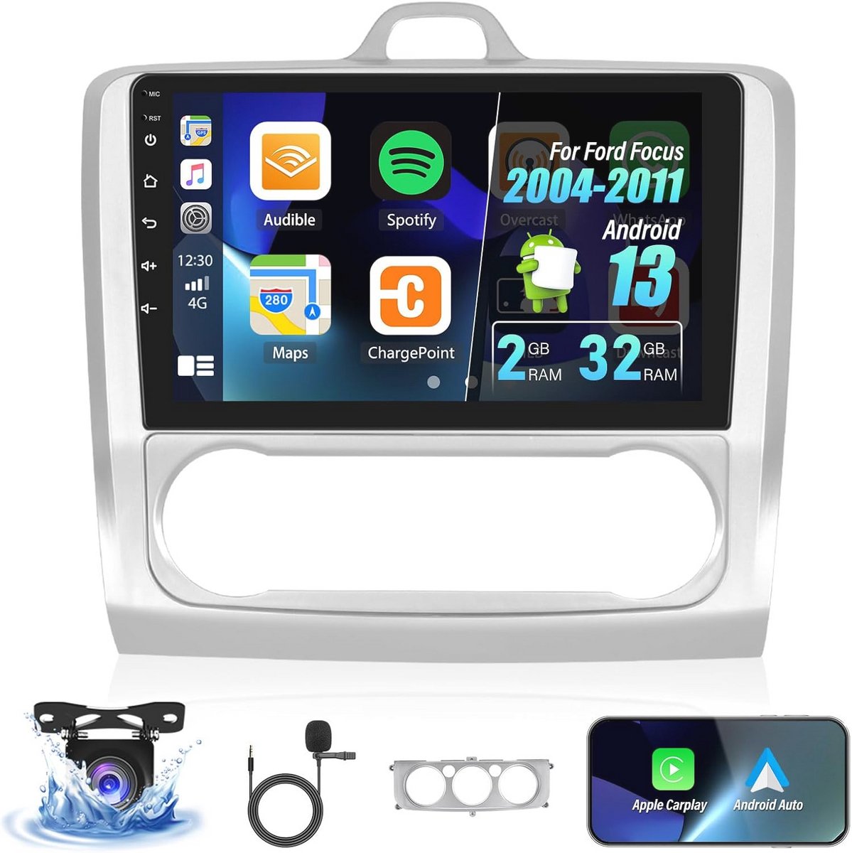 Dual Din Autoradio voor Ford Focus 2004-2011 - 9 Inch HD Touchscreen met Carplay en Android Auto