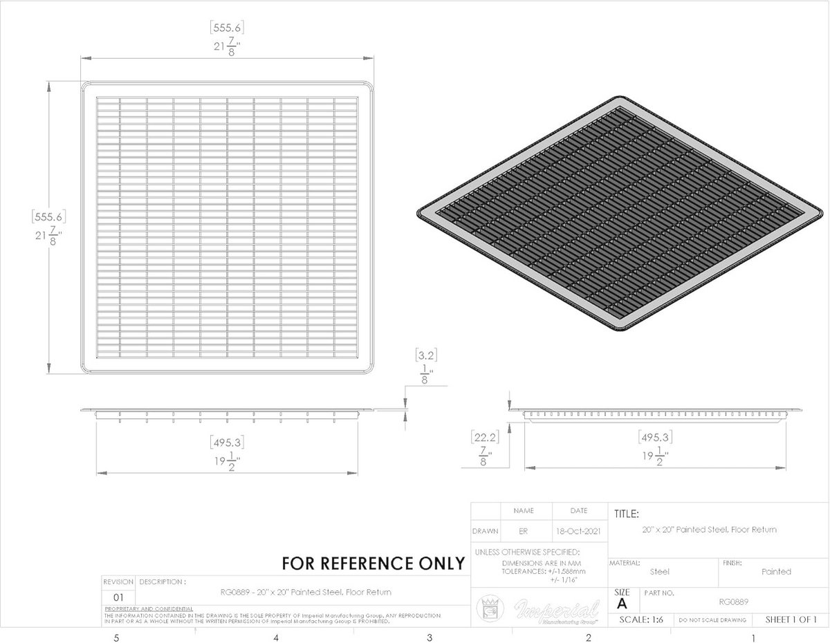 Vloer Retourluchtrooster 20 x 76 cm - Zware Stalen Constructie