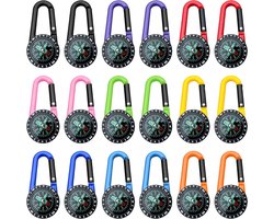 E-Ambar - Set van 18 Kompassleutelhangers met Karabijnhaak, Geschikt voor Kamperen en Wandelen, Ideaal als Kindergeschenk