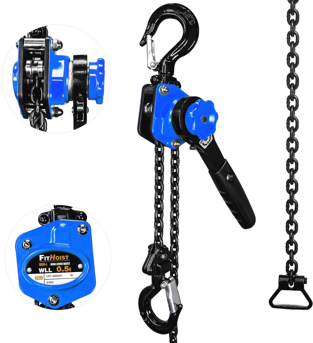 Mini Kettingtakel 1/2 ton - 100 Pond Capaciteit met 10' G80-ketting voor Garages en Magazijnen
