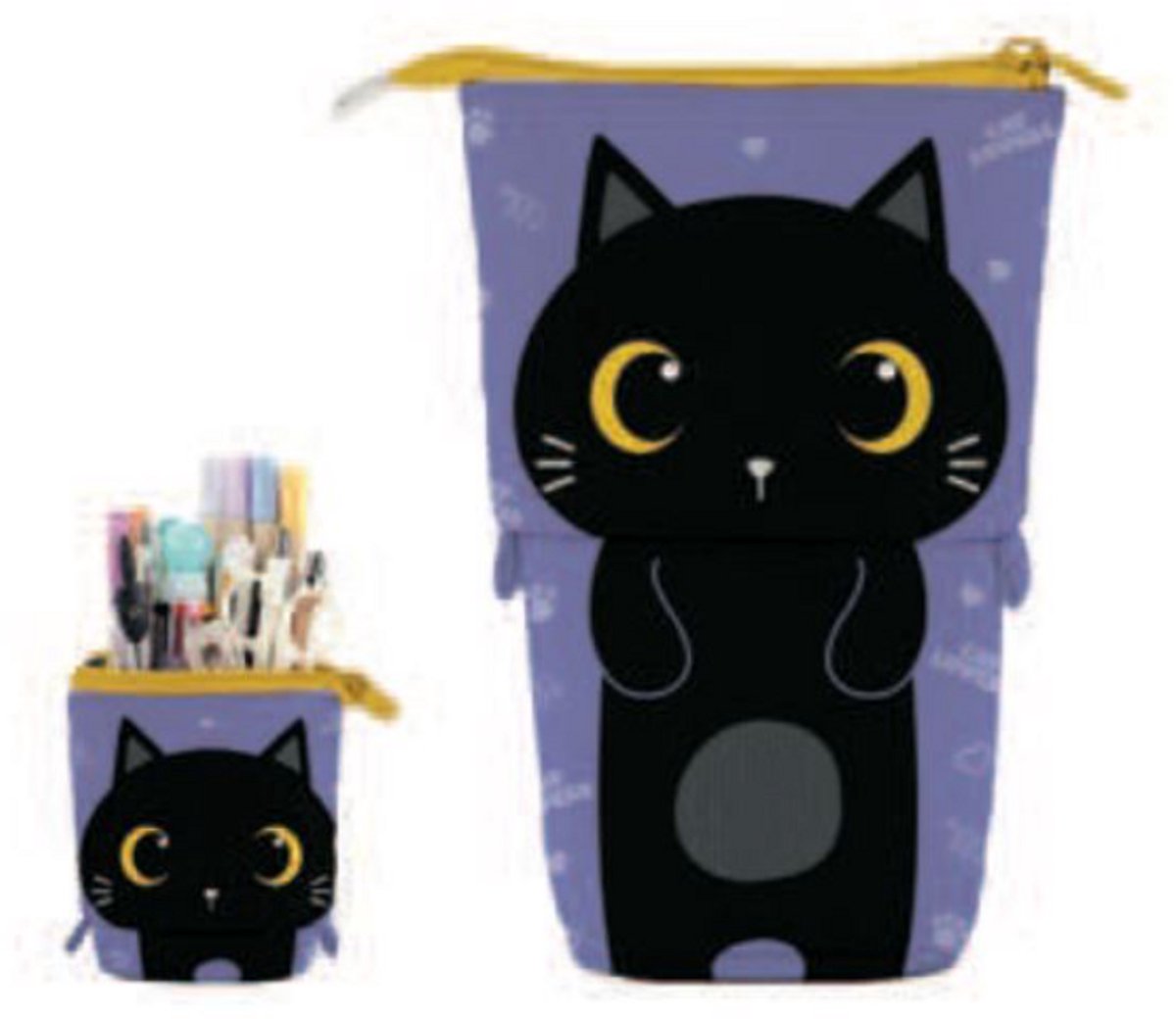 iTotal Pop-up Pecil Case BLACK CAT Zwarte Kat etui voor school, uitbreidbaar 13.5x6.0x19.0cm