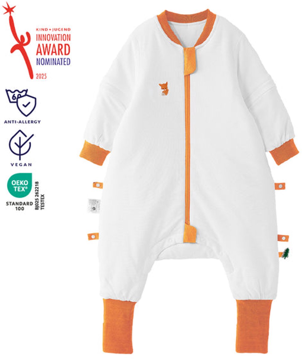 vos&bos PureGlow Slaapzak met Benen voor Gevoelige Huid - Antislip Voetjes - 3.0 TOG - XL (104-116) - Oranje Vos