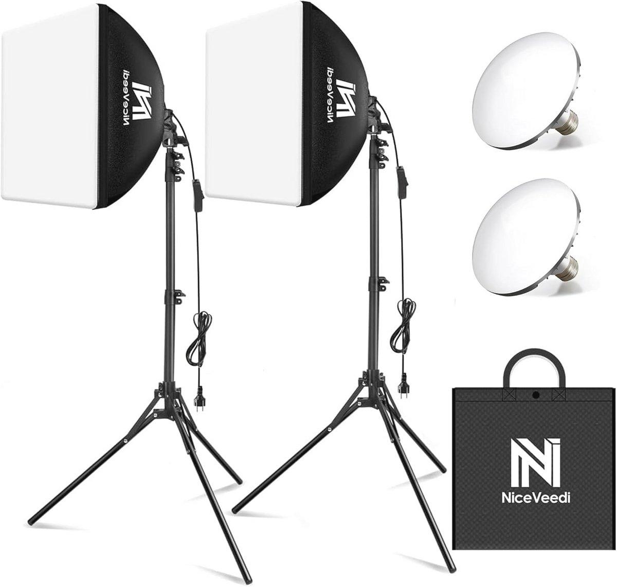 Fotolamp Softbox 2x 40x40 cm met 160 cm statief en 50W/5400K LED-lamp voor fotografie en livestreaming