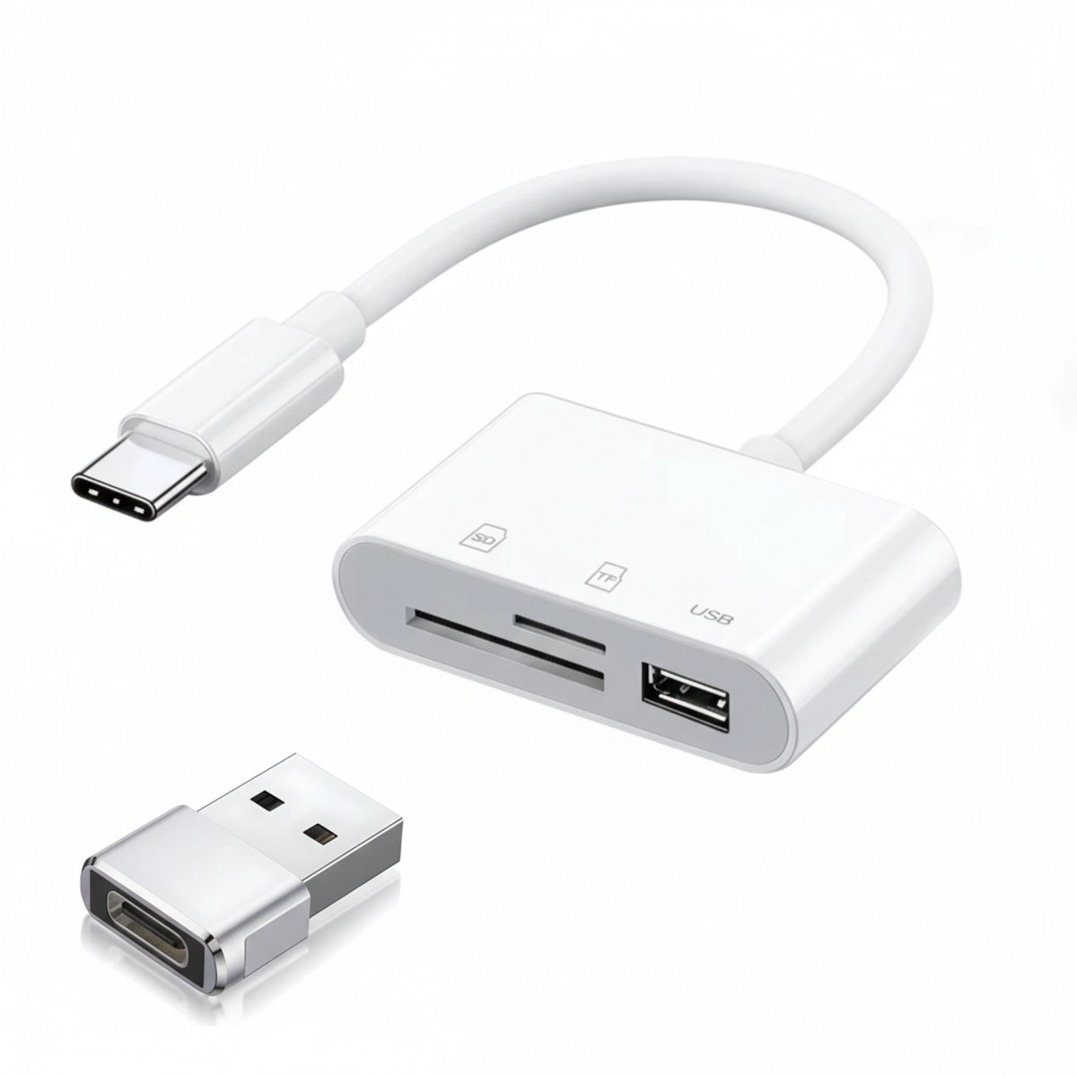 Nereb USB-C/USB Kaartlezer – microSD/SD/TF Card Reader – Met USB-A Adapter