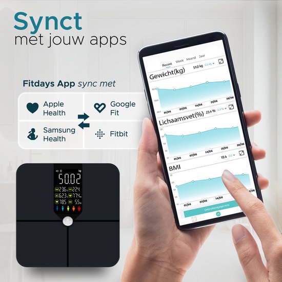 e.volve S9 Weegschaal Personenweegschaal Digitaal - Slimme Weegschaal met 22x Lichaamsanalyse - Digitale Weegschaal - Incl. App
