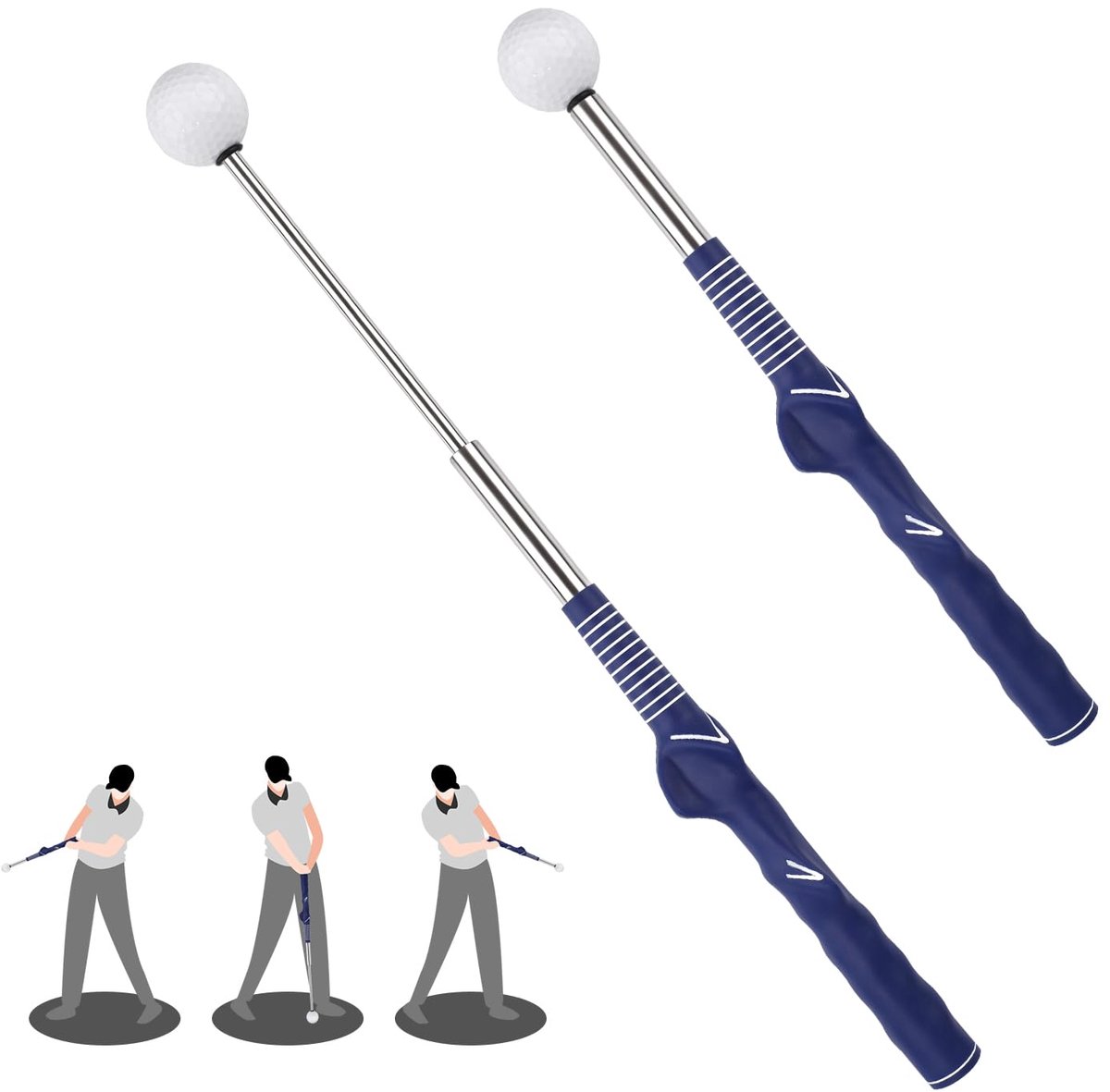 Intrekbare golftrainingshulp, praktische swingtrainer, draagbare golfgriptrainingshulp, uitrekbare golfuitlijnstokken voor indoortraining, warming-up, tempo, chippen, slaan en training (blauw)