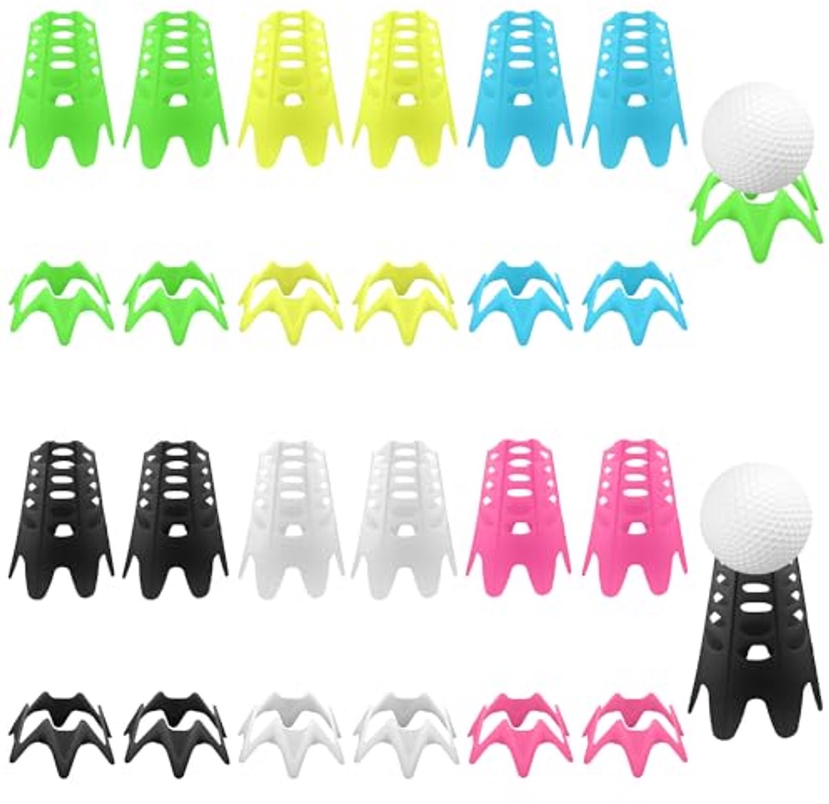 24 oefengolftees, 12 hoge en 12 kleine plastic golftees, indoor golfmat-tees, golfsimulator-tees, golftrainingsaccessoires voor golfers en golfliefhebbers (6 kleuren)