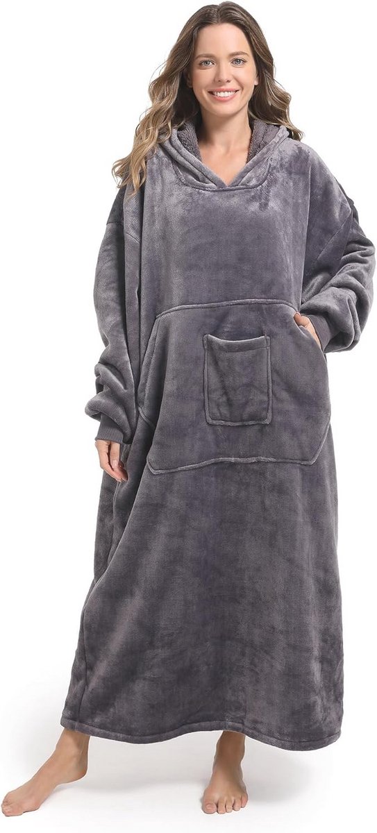 Oversized draagbare deken-sweatshirt met zakken en mouwen voor volwassenen en kinderen