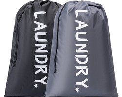 Waszakken - 60*90cm Waszak Groot - Set van 2 stuks - Wasgoed Opbergtas met Trekkoord - Badkamer Was Zak - Laundry Bag - Zwart en Grijs