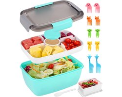 Lunchbox - Groentebento met compartimenten - Geschikt voor magnetron en vaatwasser - Lekvrij - Inclusief bestek - Geschikt voor werk, school en picknicks - Groen - 2000 ml