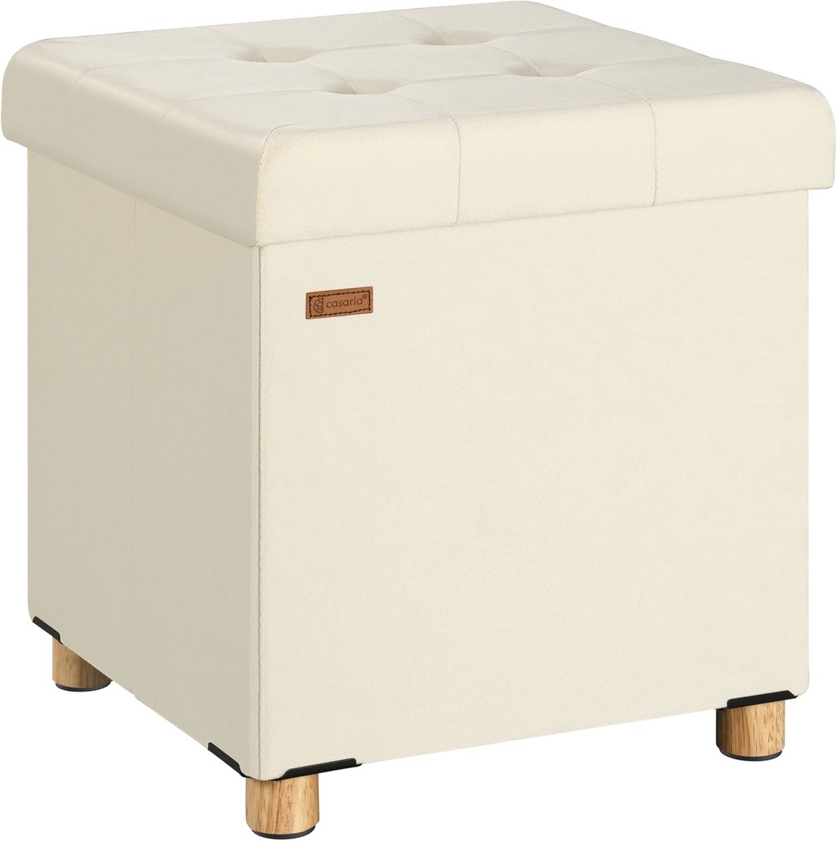 Opvouwbare Fluwelen Poef met Houten Poten - 40L Opbergruimte en Belastbaar tot 300kg - Beige