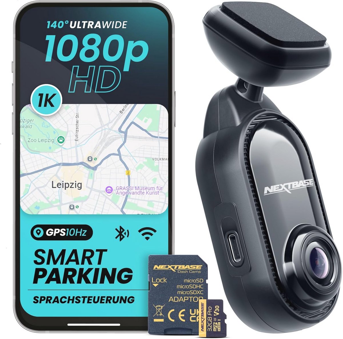 Dashcam Compact 1K Full HD met 32GB SD Kaart - Voor Auto, App Controle, Parkeerbewaking en Loopopname