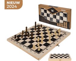 - Luxe Schaakspel - Schaakset XXL- Schaken - Schaakbord Met Schaakstukken - Inclusief Ebook - Hout - Inklapbaar - 34cm bij 34cm